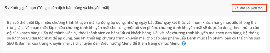 Hiển thị thông tin chi tiết về chương trình khuyến mãi trên trang chi