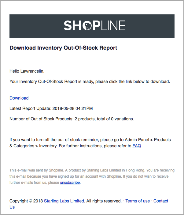 Inventory Out Of Stock Alert Shopline Help Center