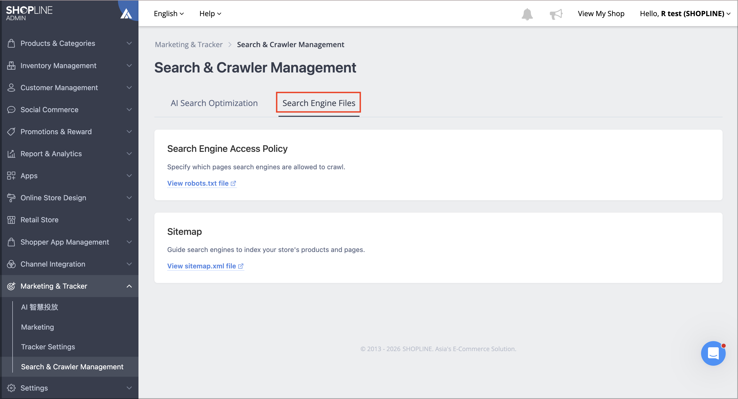 SHOPLINE Admin Search & Crawler Management feature, Site Crawling Documents tab