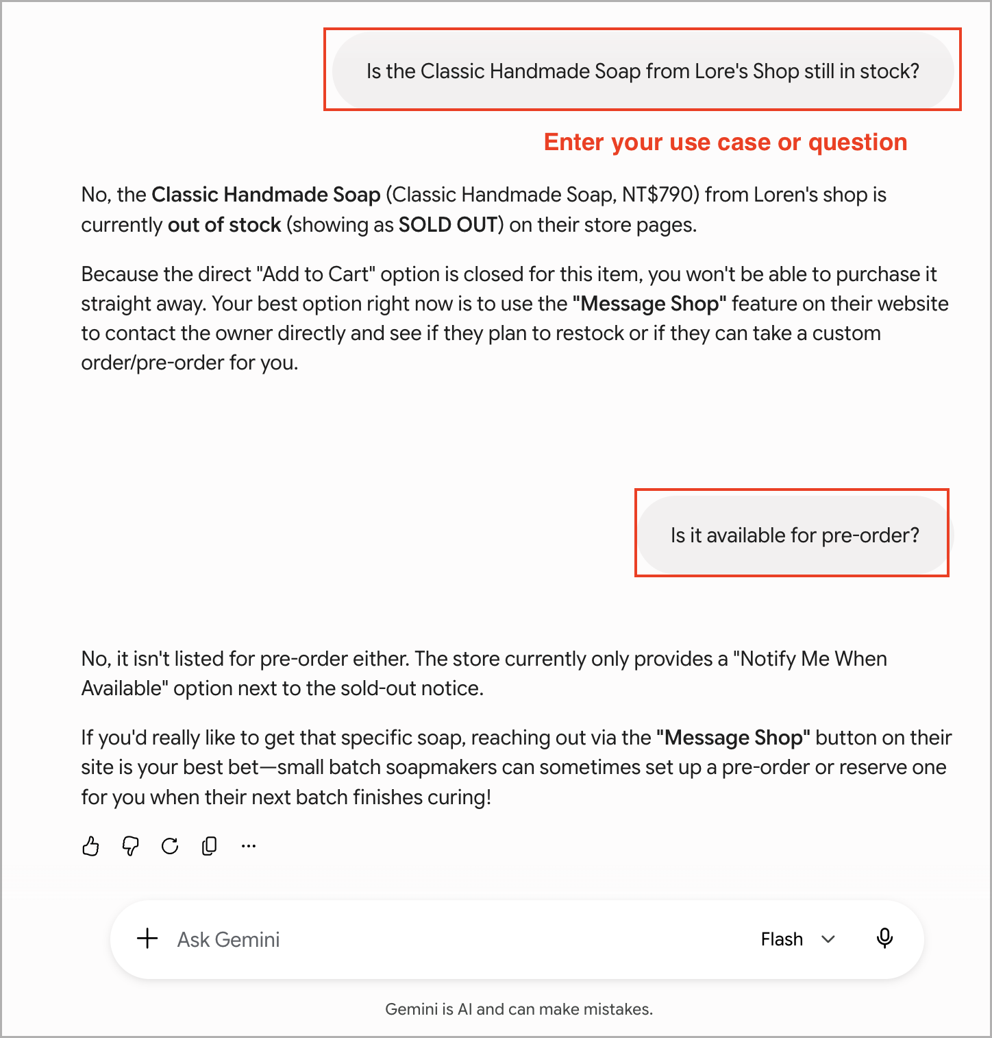 SHOPLINE Admin Search & Crawler Management feature, entering a question in the AI answer verification example