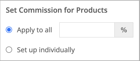 Set commission by percentage for selected products
