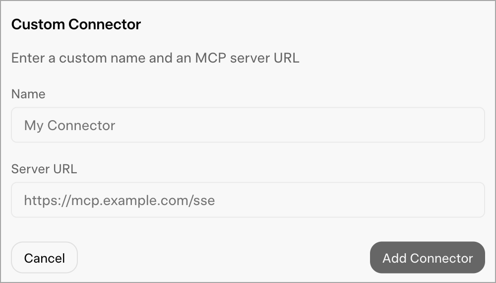 Grok custom connector setup form with the Name field set to SHOPLINE, the Server URL field filled in, and the Add Connect button visible