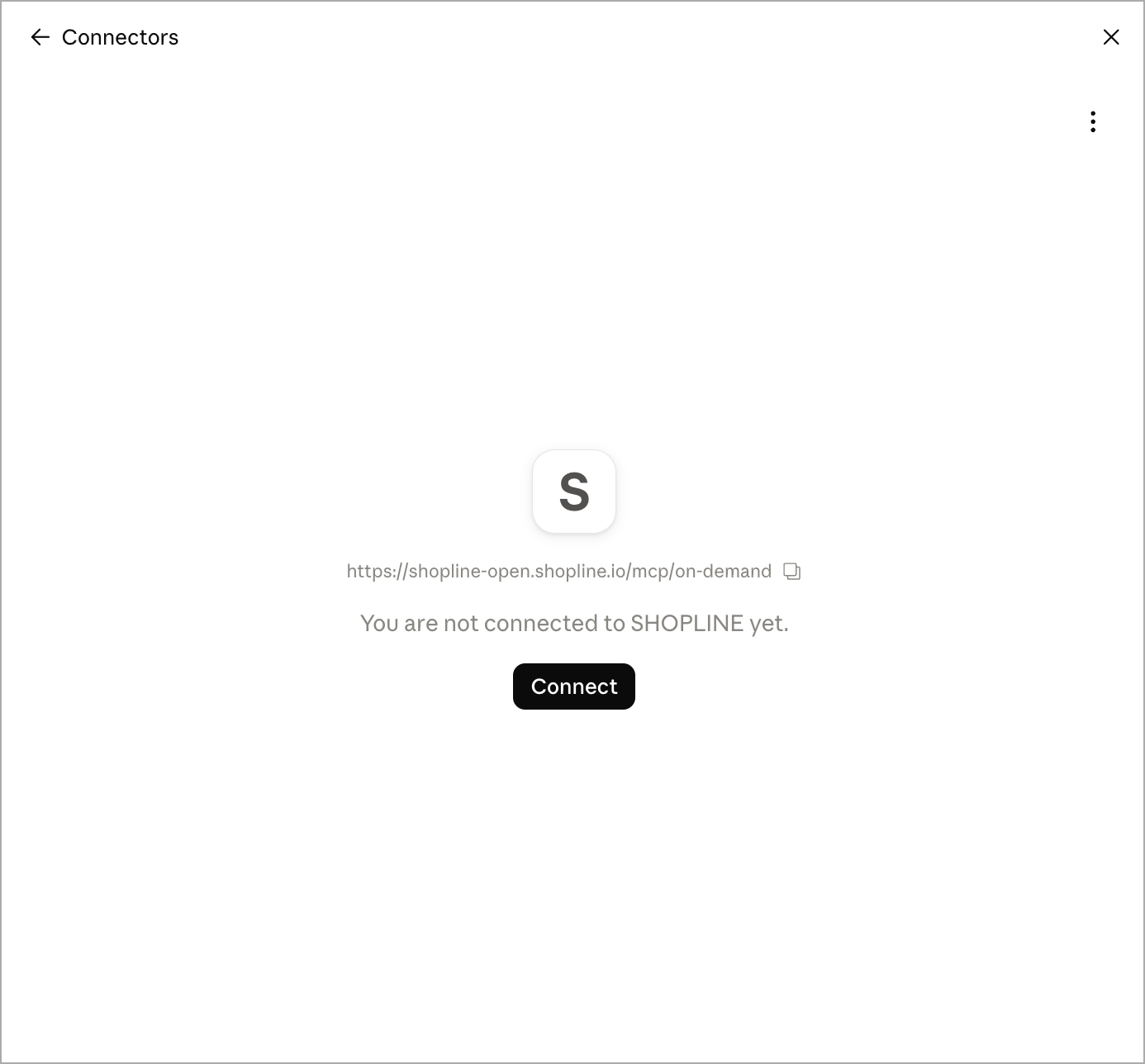 Claude chat interface showing a prompt to connect the SHOPLINE store, with a Connect button