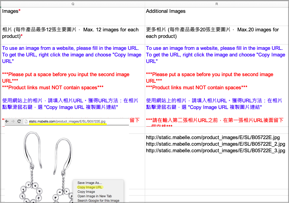 Example of filling Product Image and Additional Images fields with URLs starting with https
