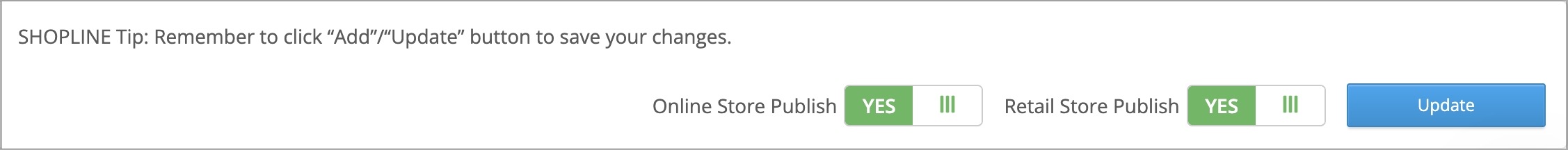 Screenshot of the Update button on the product edit page