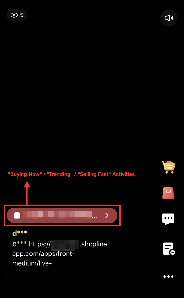 customer purchase activity illustration on Livestream screen